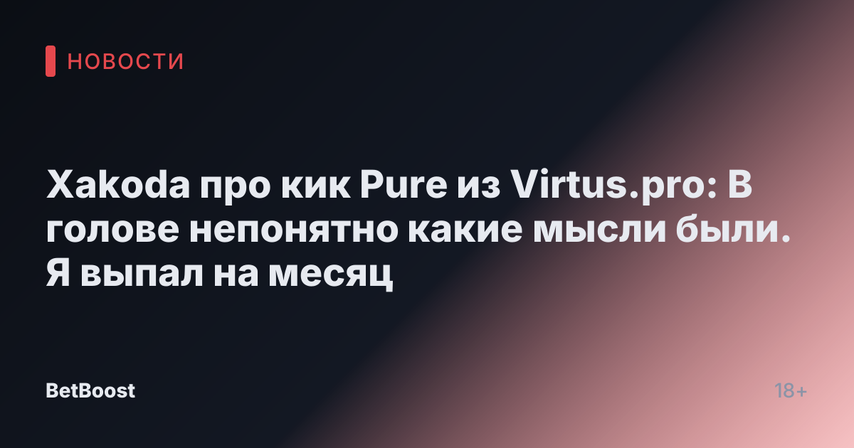 Xakoda про кик Pure из Virtus.pro: В голове непонятно какие мысли были. Я выпал на месяц