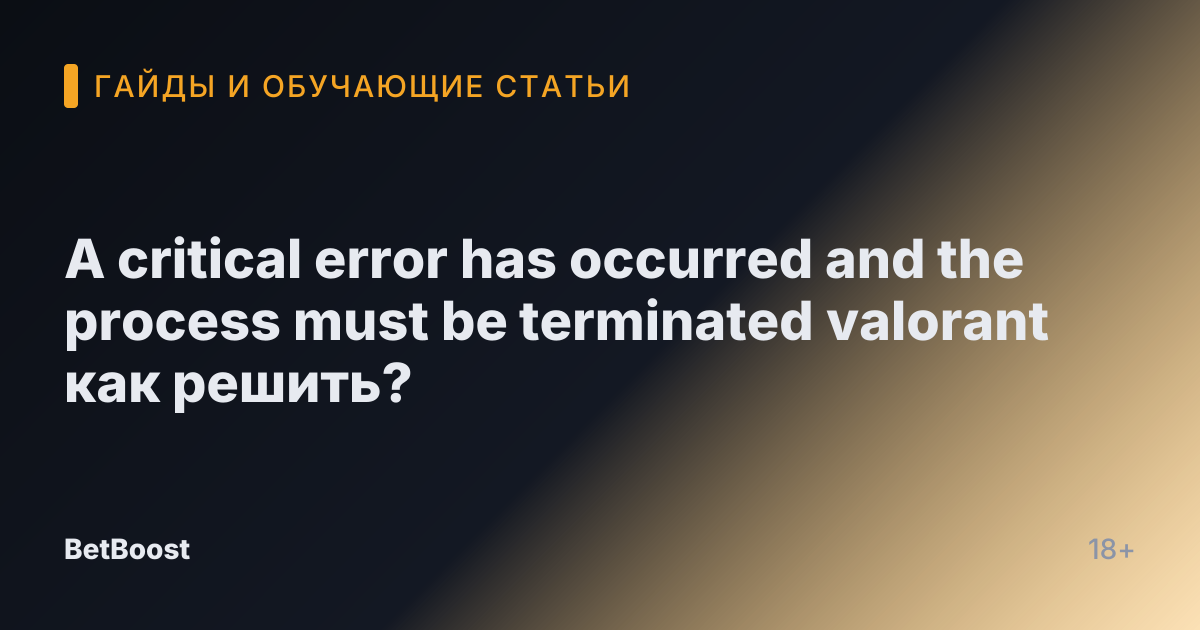 A critical error has occurred and the process must be terminated valorant как решить?