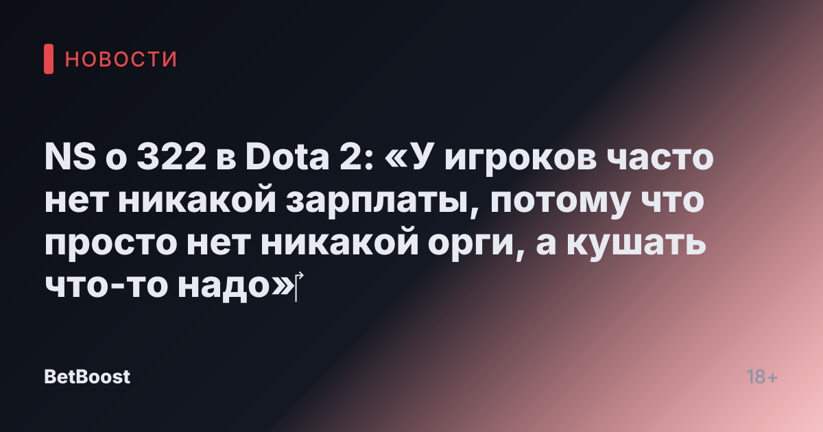 NS о 322 в Dota 2: «У игроков часто нет никакой зарплаты, потому что просто нет никакой орги, а кушать что-то надо»‎