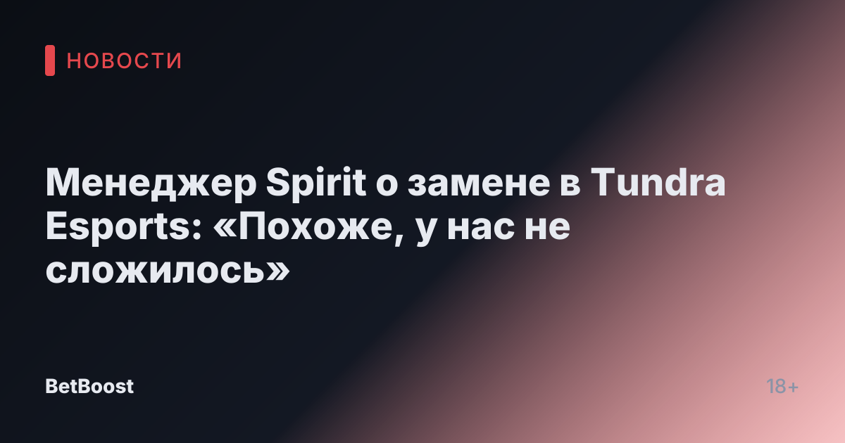 Менеджер Spirit о замене в Tundra Esports: «Похоже, у нас не сложилось»