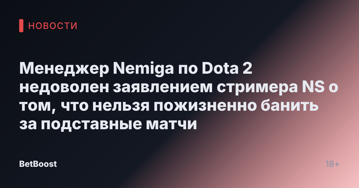 Менеджер Nemiga по Dota 2 недоволен заявлением стримера NS о том, что нельзя пожизненно банить за подставные матчи