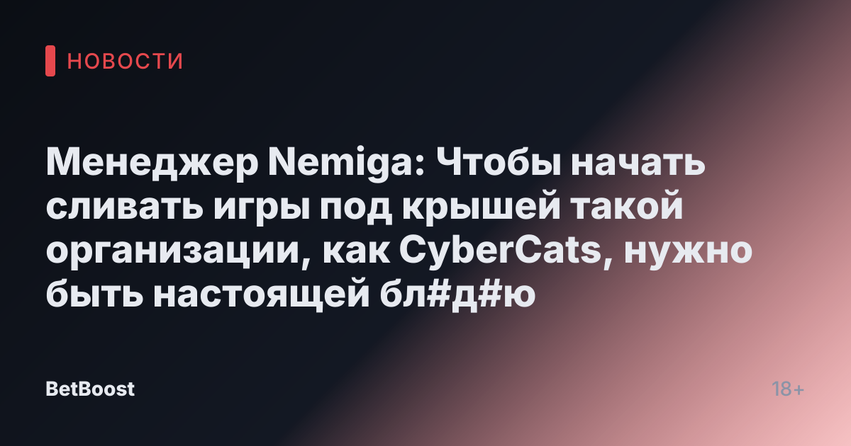 Менеджер Nemiga: Чтобы начать сливать игры под крышей такой организации, как CyberCats, нужно быть настоящей бл#д#ю