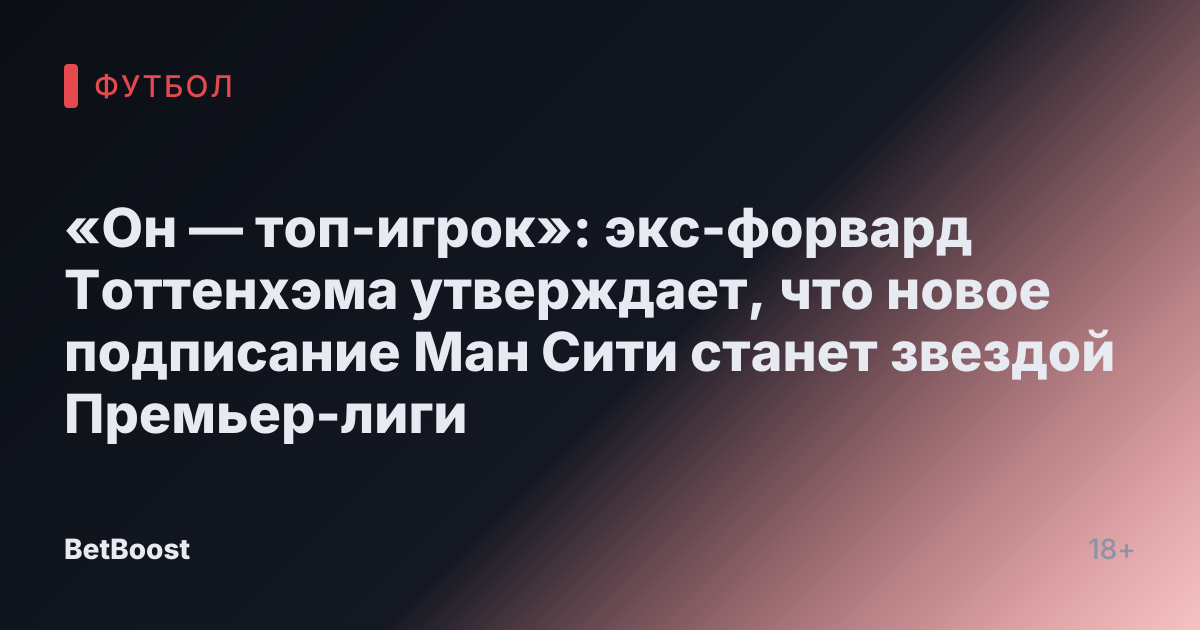 «Он — топ-игрок»: экс-форвард Тоттенхэма утверждает, что новое подписание Ман Сити станет звездой Премьер-лиги