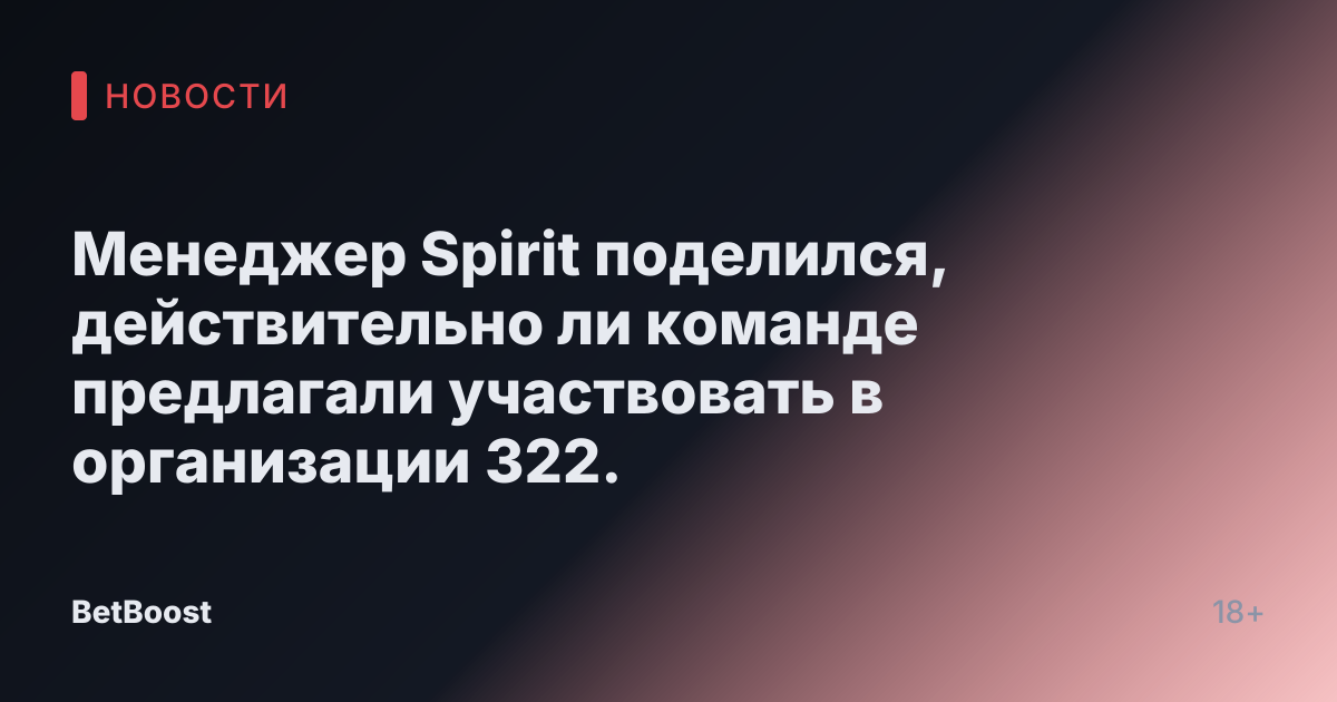 Менеджер Spirit поделился, действительно ли команде предлагали участвовать в организации 322.