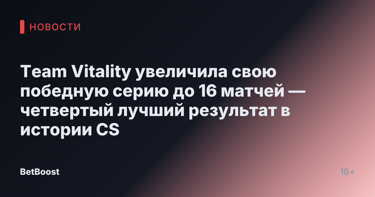 Team Vitality увеличила свою победную серию до 16 матчей — четвертый лучший результат в истории CS