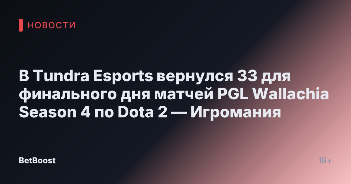 В Tundra Esports вернулся 33 для финального дня матчей PGL Wallachia Season 4 по Dota 2 — Игромания
