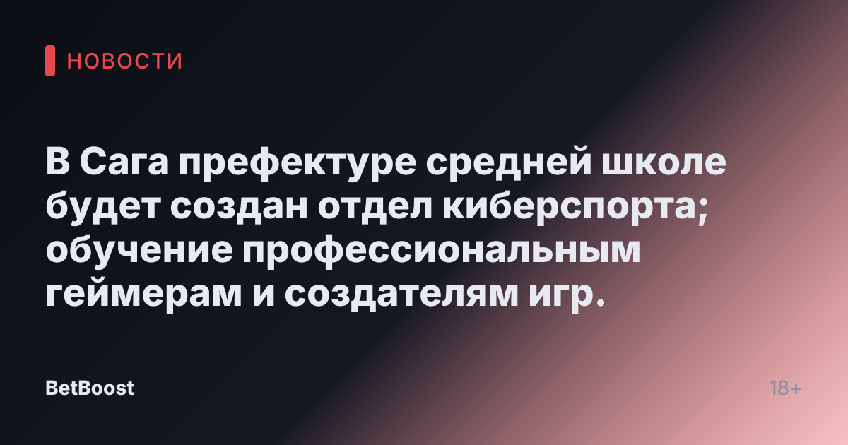 В Сага префектуре средней школе будет создан отдел киберспорта; обучение профессиональным геймерам и создателям игр.