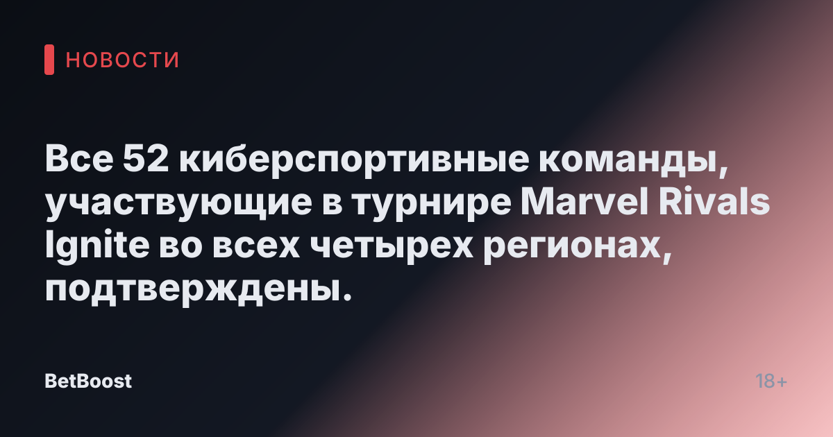 Все 52 киберспортивные команды, участвующие в турнире Marvel Rivals Ignite во всех четырех регионах, подтверждены.