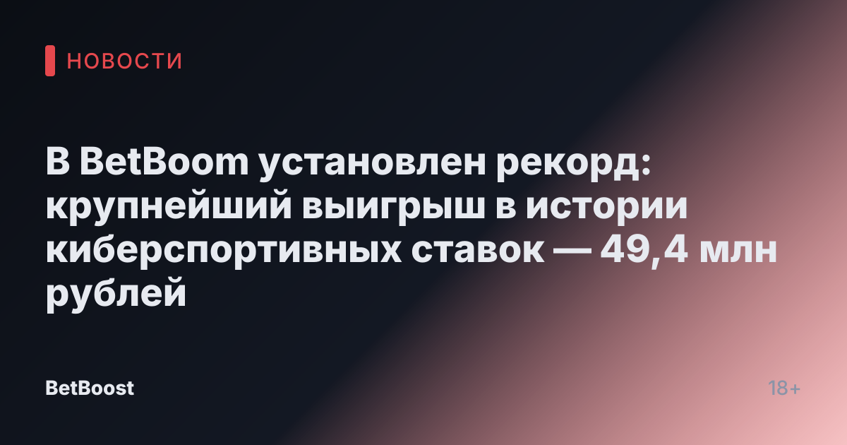 В BetBoom установлен рекорд: крупнейший выигрыш в истории киберспортивных ставок — 49,4 млн рублей