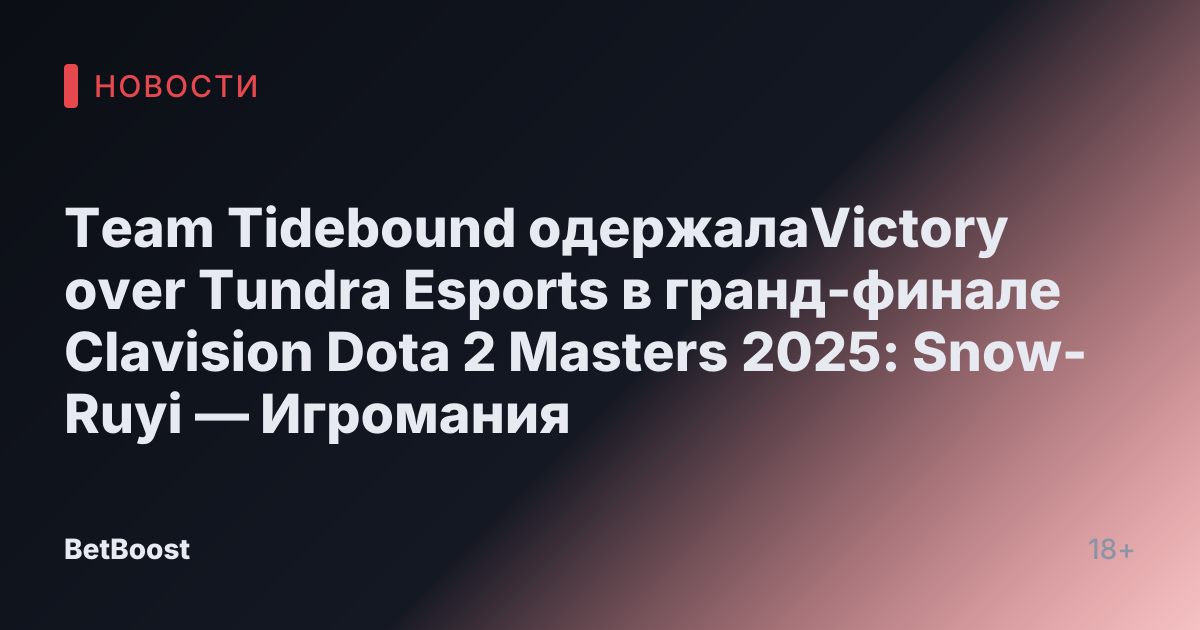 Team Tidebound одержалаVictory over Tundra Esports в гранд-финале Clavision Dota 2 Masters 2025: Snow-Ruyi — Игромания