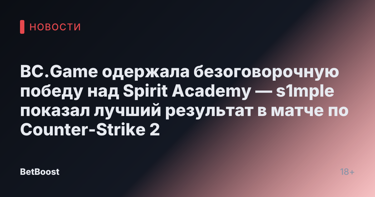 BC.Game одержала безоговорочную победу над Spirit Academy — s1mple показал лучший результат в матче по Counter-Strike 2