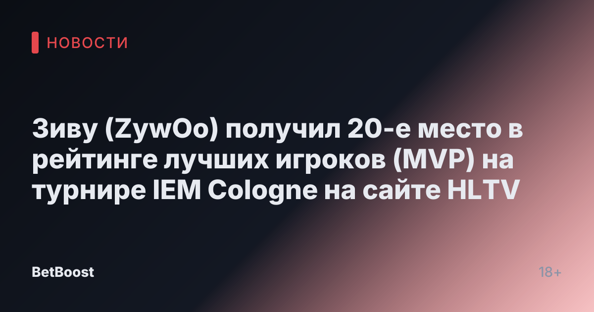 Зиву (ZywOo) получил 20-е место в рейтинге лучших игроков (MVP) на турнире IEM Cologne на сайте HLTV