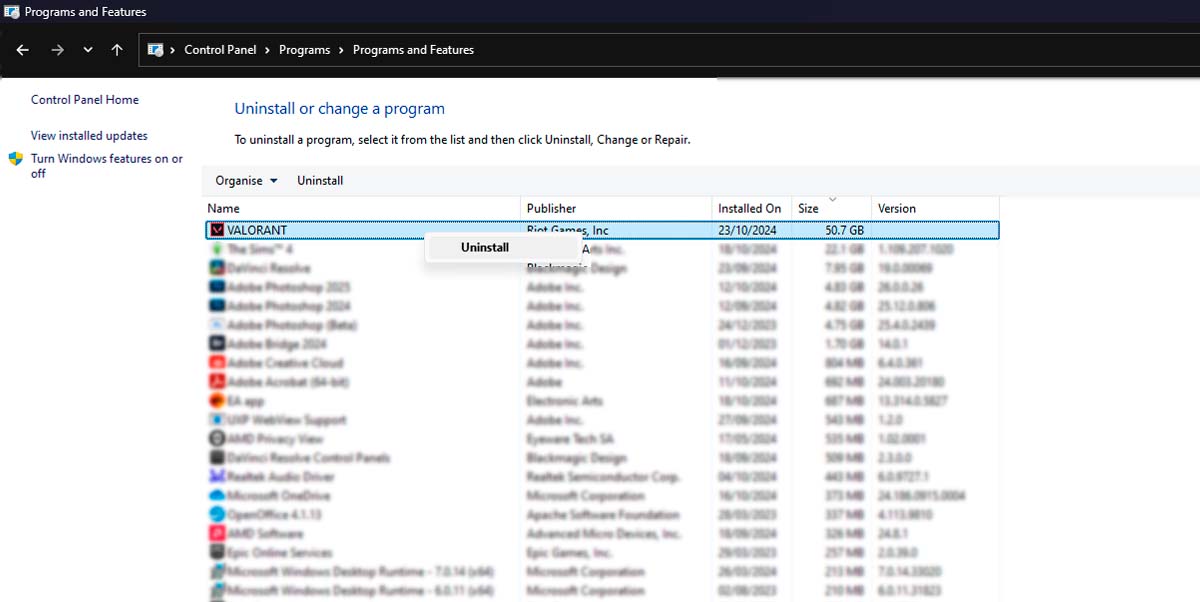 Удаление Valorant с ПК